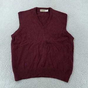 L.L. Bean Lambswool Sweater Vest Mens L/XL Burgundy Knit V Neck Made in Scotland
